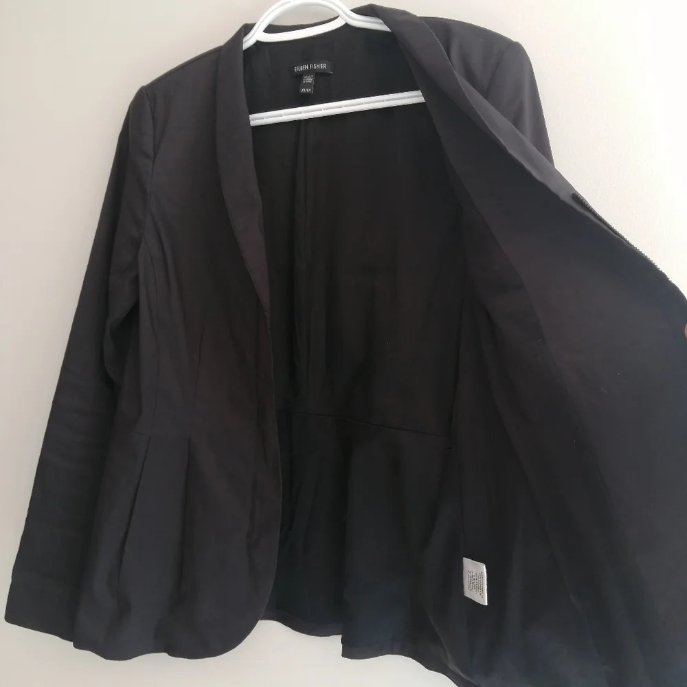 Eileen Fisher Ramie Pleated Zip Up Blazer Jacket Black Peplum Back Size XS - Picture 7 of 15
